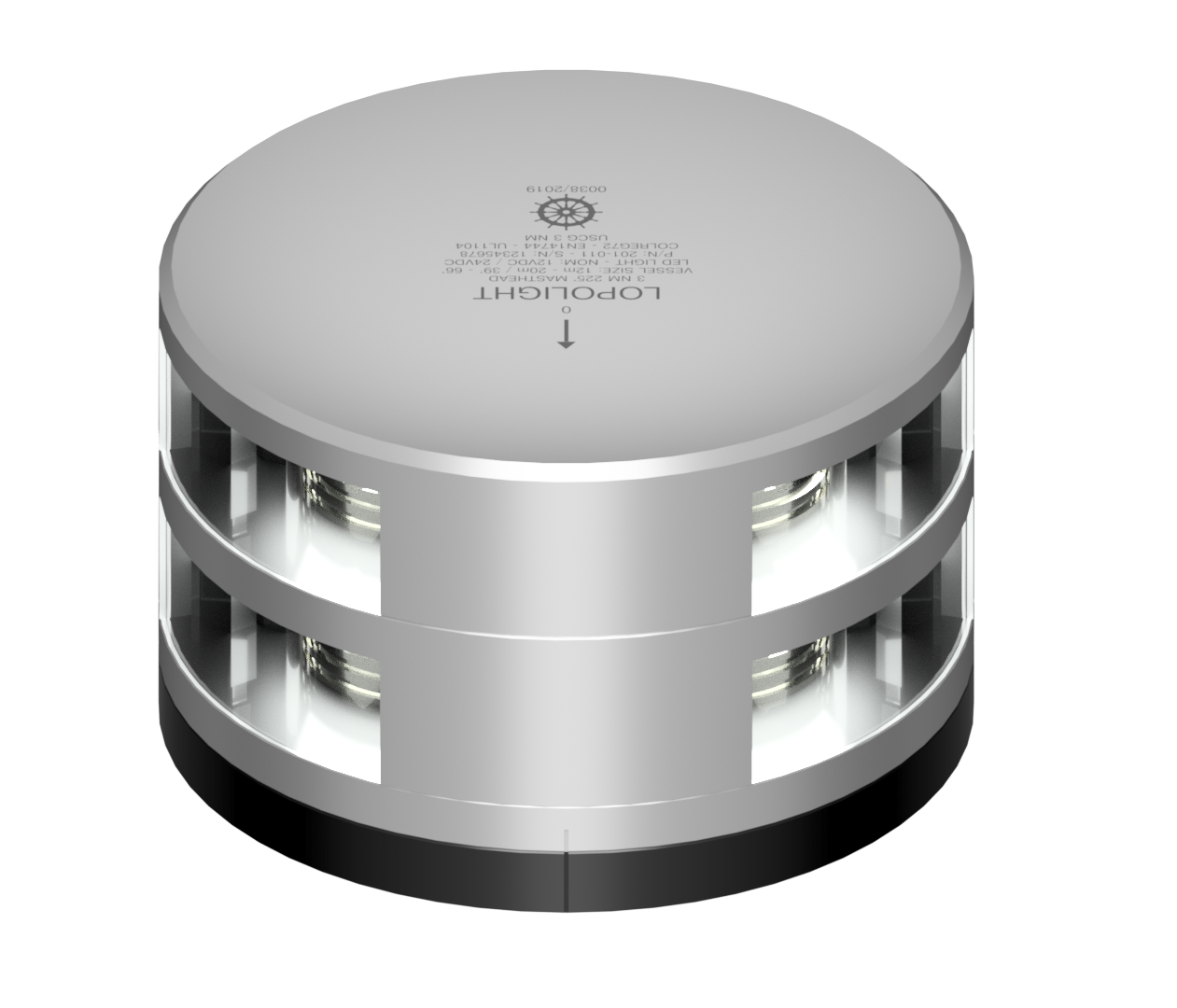 3nm 225° White, Masthead, Double, silver w/FB base